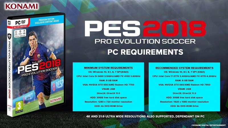 Divulgados os requisitos mínimos para a versão PC do PES 2018