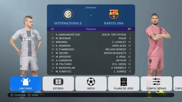 PES 2019 Atualização uniformes do Inter e Barcelona